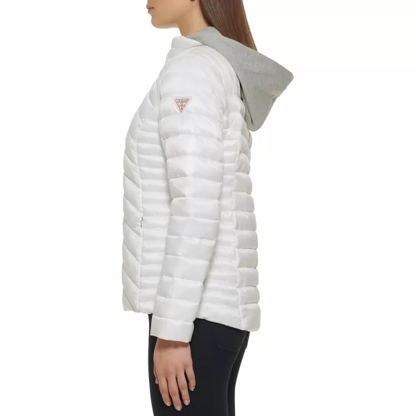 GUESS Womens Light Packable Jacket Quilted Transitional PufferQuilted White