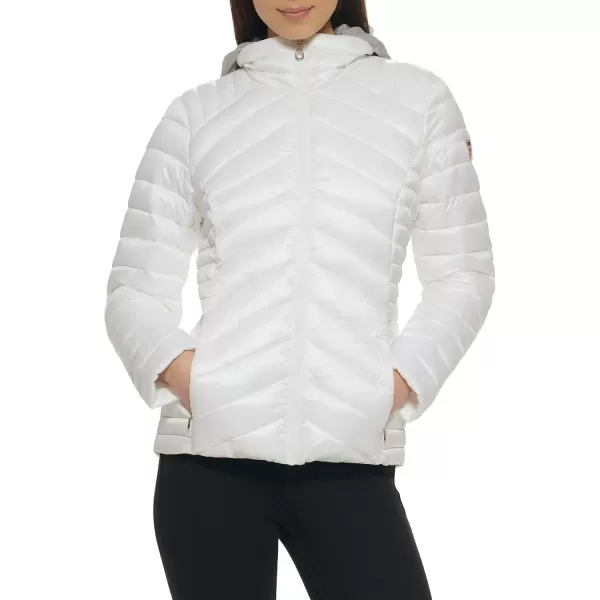 GUESS Womens Light Packable Jacket Quilted Transitional PufferQuilted White