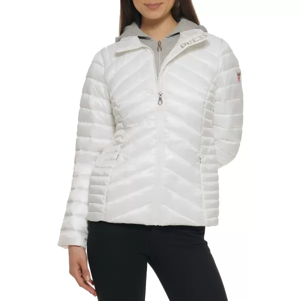 GUESS Womens Light Packable Jacket Quilted Transitional PufferQuilted White