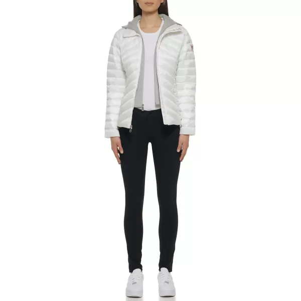 GUESS Womens Light Packable Jacket Quilted Transitional PufferQuilted White