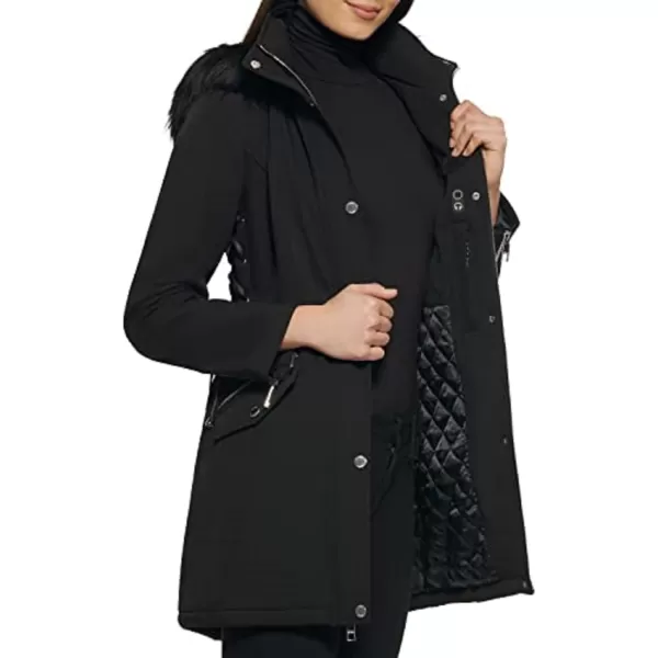 GUESS Womens Long Softshell CoatWater Resistant Fall Jacket Faux FurBlack