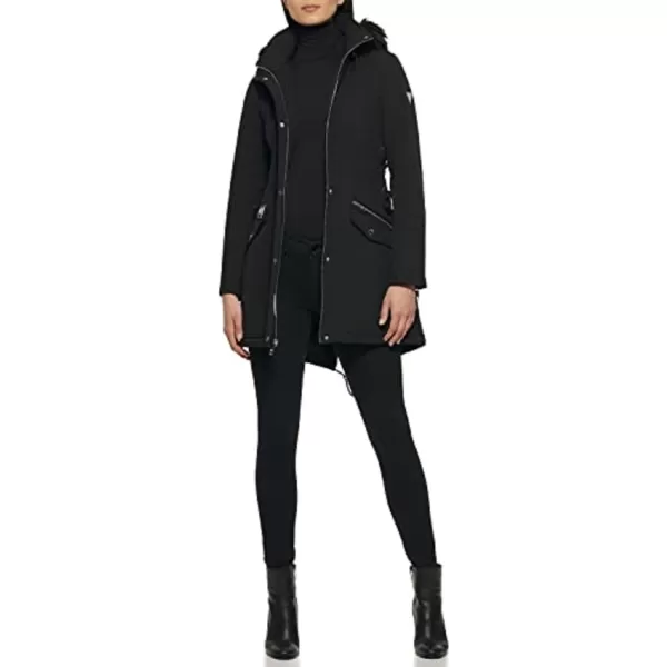 GUESS Womens Long Softshell CoatWater Resistant Fall Jacket Faux FurBlack