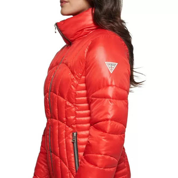 GUESS Womens Midweight Puffer JacketHot Crimson