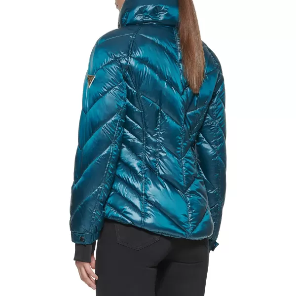 GUESS Womens Puffer Storm Cuffs Quilted Transitional JacketDark Blue