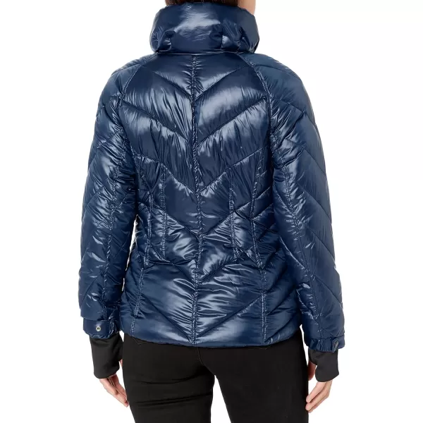 GUESS Womens Puffer Storm Cuffs Quilted Transitional JacketDark Blue