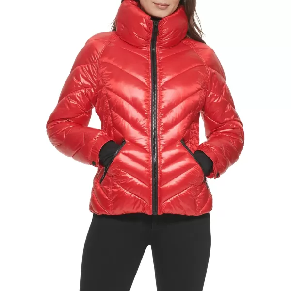 GUESS Womens Puffer Storm Cuffs Quilted Transitional JacketFire Red