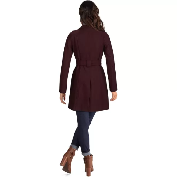 GUESS Wool Jackets for Women MidWeight Coat with Adjustable BeltWine