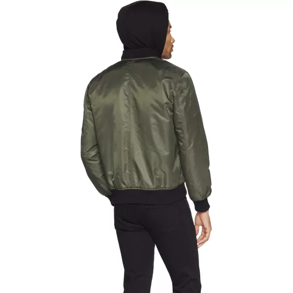 GUESS mens Hooded Bomber JacketOlive