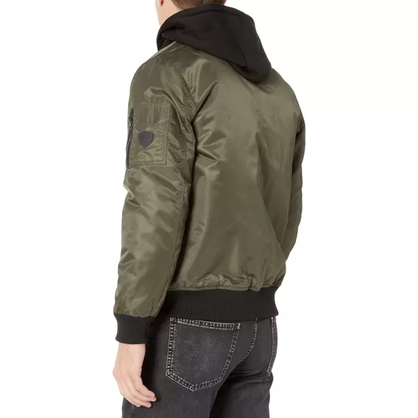 GUESS mens Hooded Bomber JacketOlive