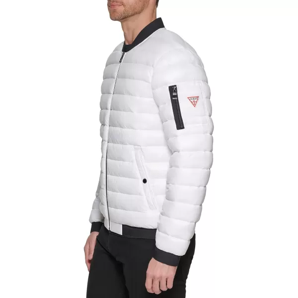 GUESS mens Light Weight Long Sleeve Elastic Cuffs BomberWhite