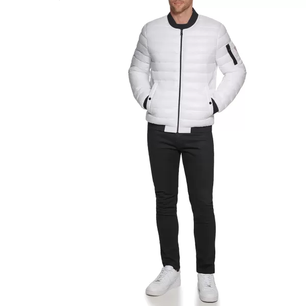 GUESS mens Light Weight Long Sleeve Elastic Cuffs BomberWhite