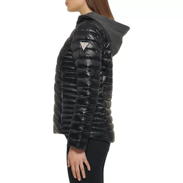 GUESS womens Light Packable Jacket Quilted Transitional PufferBlackCharcoal