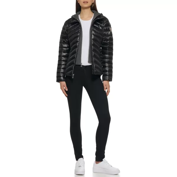 GUESS womens Light Packable Jacket Quilted Transitional PufferBlackCharcoal