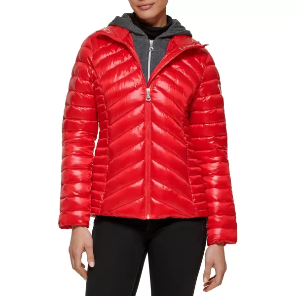 GUESS womens Light Packable Jacket Quilted Transitional PufferFire Red