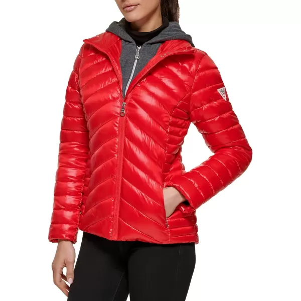 GUESS womens Light Packable Jacket Quilted Transitional PufferFire Red