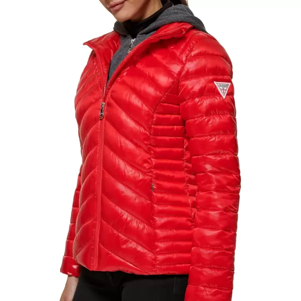 GUESS womens Light Packable Jacket Quilted Transitional PufferFire Red