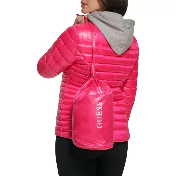 GUESS womens Light Packable Jacket Quilted Transitional PufferHot Pink