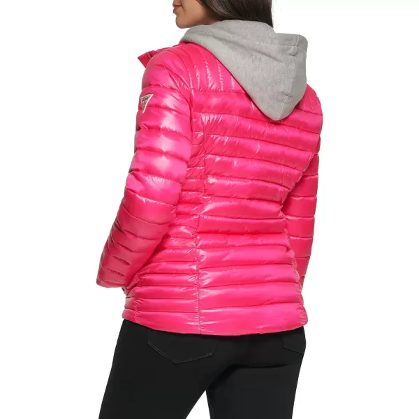 GUESS womens Light Packable Jacket Quilted Transitional PufferHot Pink