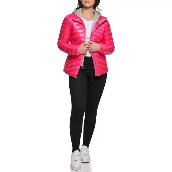 GUESS womens Light Packable Jacket Quilted Transitional PufferHot Pink