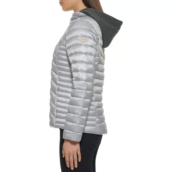 GUESS womens Light Packable Jacket Quilted Transitional PufferSilver