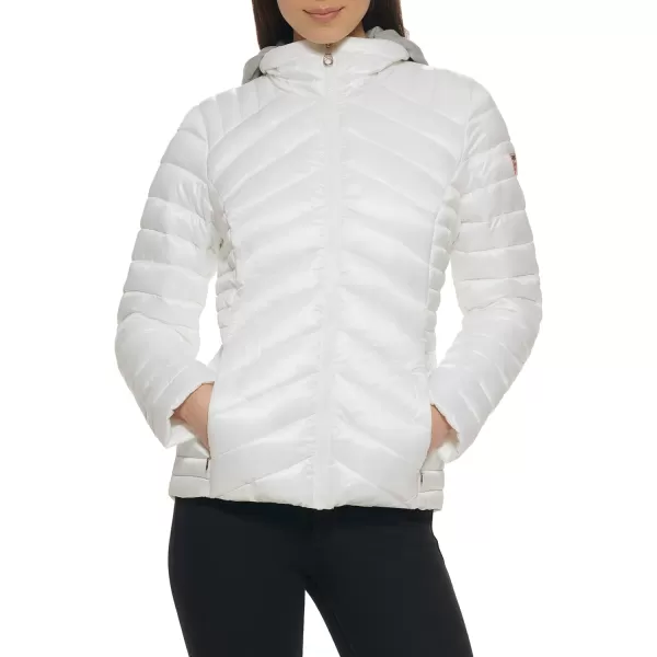 GUESS womens Light Packable Jacket Quilted Transitional PufferWhiteHeather Grey