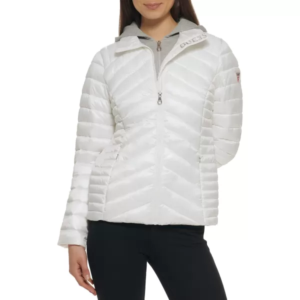 GUESS womens Light Packable Jacket Quilted Transitional PufferWhiteHeather Grey