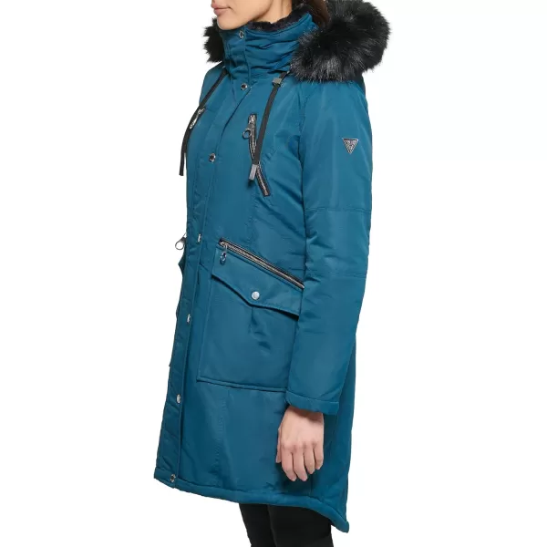 GUESS womens Long Anorak CoatTeal