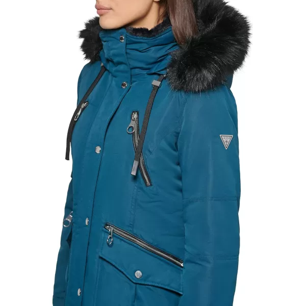 GUESS womens Long Anorak CoatTeal