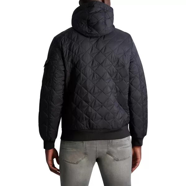 Karl Lagerfeld Paris Mens Bomber Diamond Quilt with Rib Knit TrimsBlack