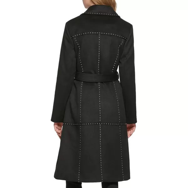 Karl Lagerfeld Paris Womens Belted Wrap Style Studded CoatBlack