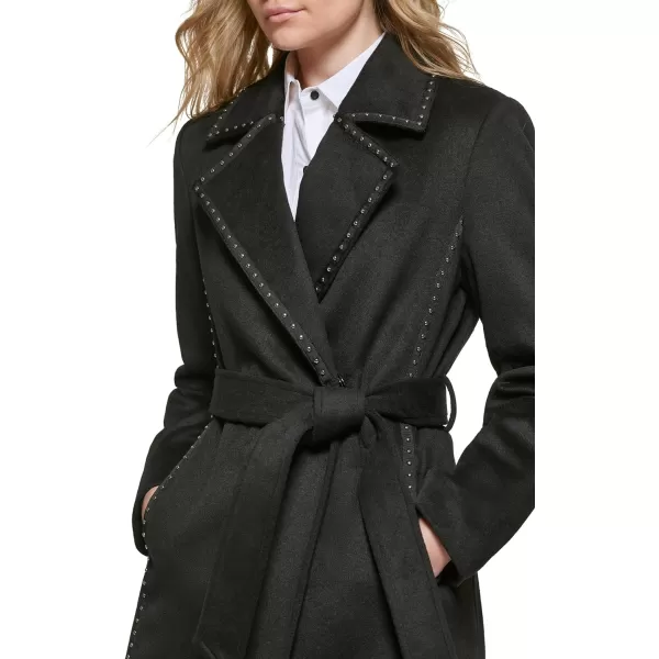 Karl Lagerfeld Paris Womens Belted Wrap Style Studded CoatBlack