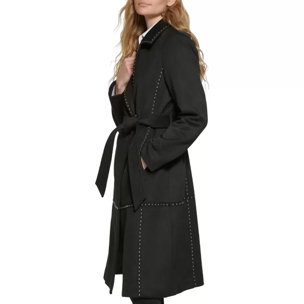 Karl Lagerfeld Paris Womens Belted Wrap Style Studded CoatBlack