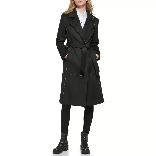 Karl Lagerfeld Paris Womens Belted Wrap Style Studded CoatBlack