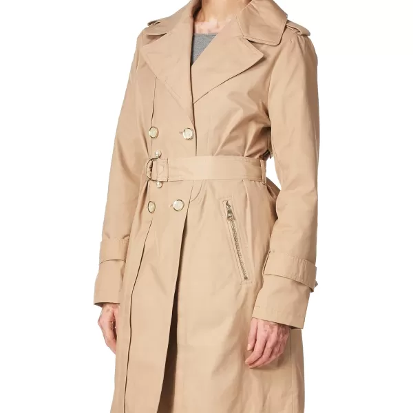 Karl Lagerfeld Paris Womens Classic Tailored Slim Fit Double Breasted Trench CoatKhaki