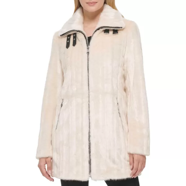 Karl Lagerfeld Paris Womens Collared Faux Leather Belted CoatWhite