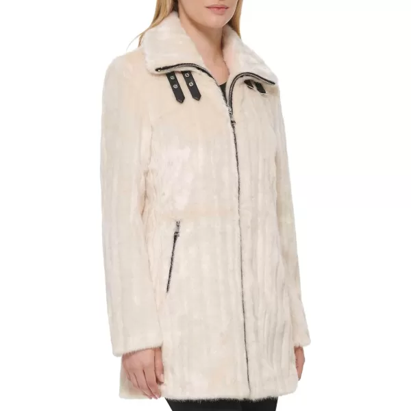 Karl Lagerfeld Paris Womens Collared Faux Leather Belted CoatWhite