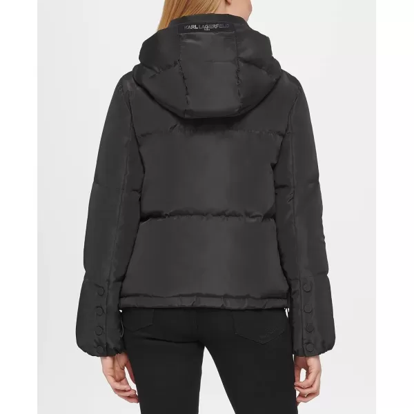 Karl Lagerfeld Paris Womens Short Hooded PufferBlack