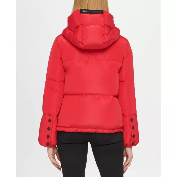 Karl Lagerfeld Paris Womens Short Hooded PufferRed