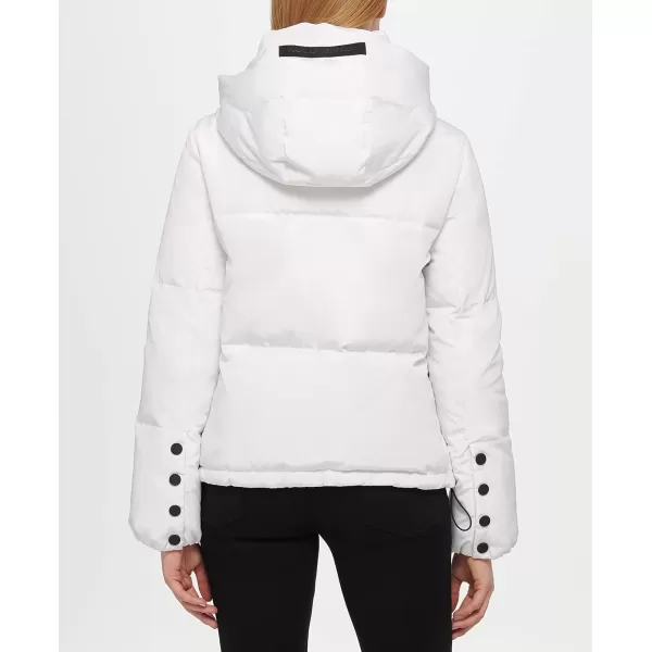 Karl Lagerfeld Paris Womens Short Hooded PufferWhite