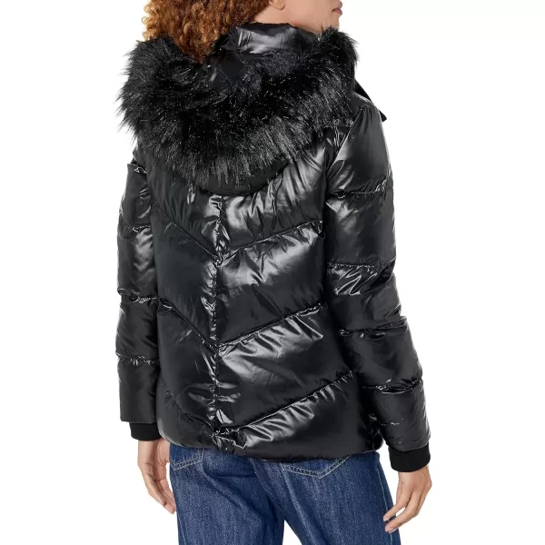 Karl Lagerfeld Paris Womens Storm Cuff Faux Fur Trim JacketBlack