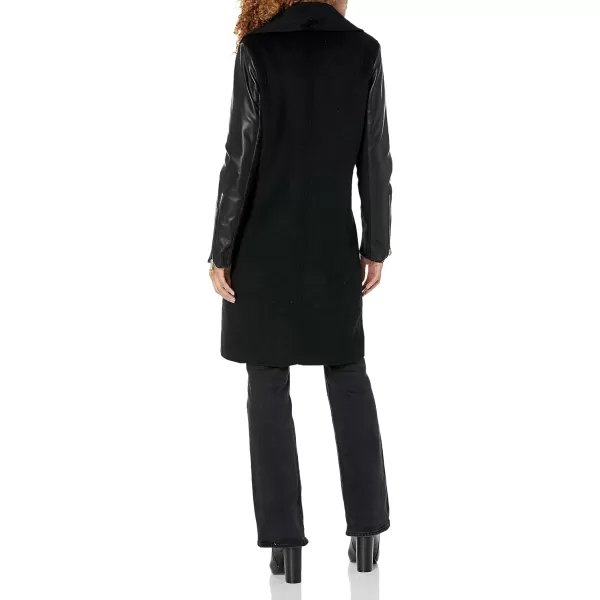 Karl Lagerfeld Paris Womens Wool Faux Leather CoatBlack