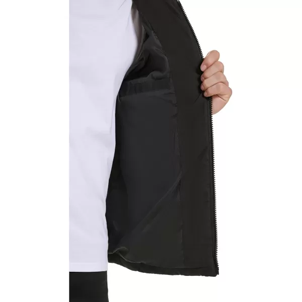 Kenneth Cole Mens Rib Knit Storm Cuff Diamond Quilt Attached Hood ColorBlock JacketBlack