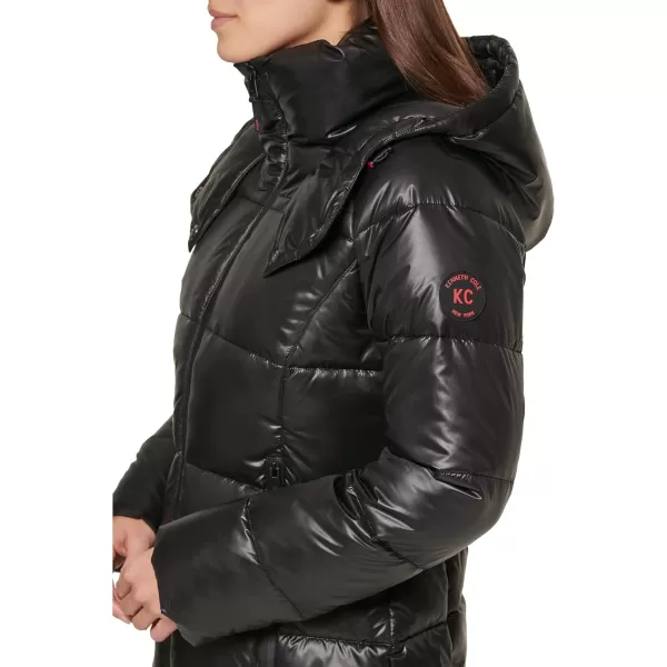 Kenneth Cole New York Womens Horizontal Zip Puffer JacketBlack Solid