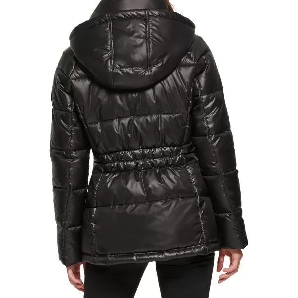 Kenneth Cole New York Womens Horizontal Zip Puffer JacketBlack Solid