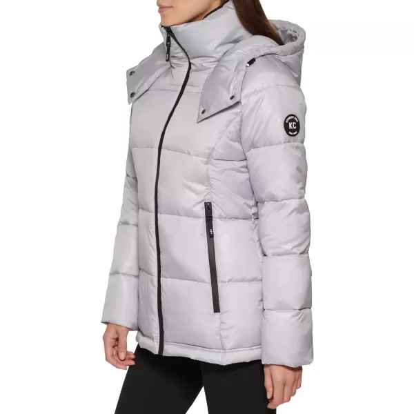 Kenneth Cole New York Womens Horizontal Zip Puffer JacketSilver White