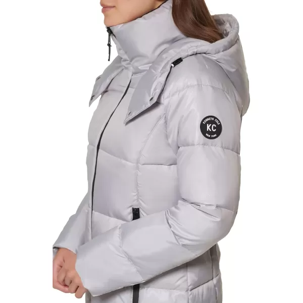 Kenneth Cole New York Womens Horizontal Zip Puffer JacketSilver White