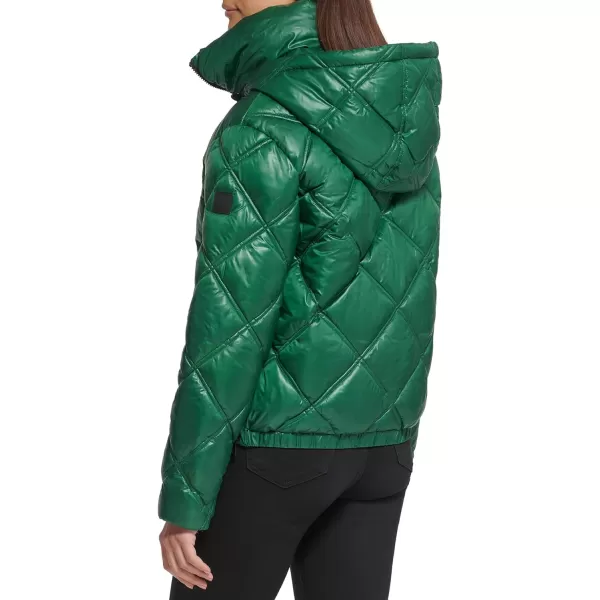 Kenneth Cole New York Womens Short Hooded Diamond Quilted Puffer JacketEmerald