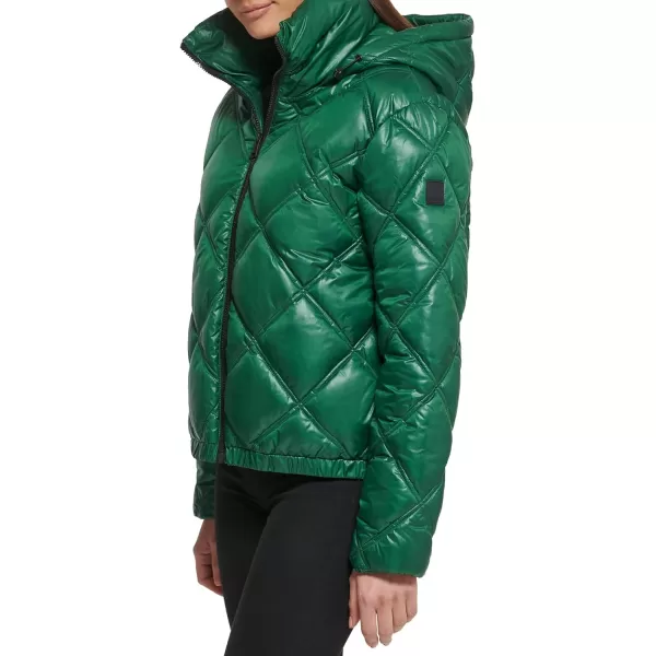 Kenneth Cole New York Womens Short Hooded Diamond Quilted Puffer JacketEmerald