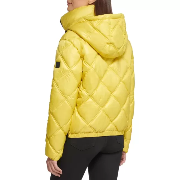 Kenneth Cole New York Womens Short Hooded Diamond Quilted Puffer JacketHighlighter