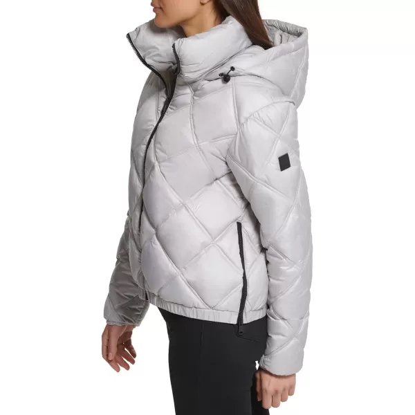 Kenneth Cole New York Womens Short Hooded Diamond Quilted Puffer JacketPearl